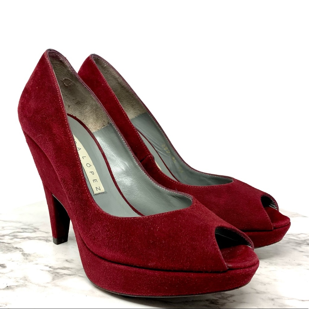 Pura Lopez Peep Toe Suede Platform Pumps 36.5 Spain Minimalist Retro Preppy Edgy